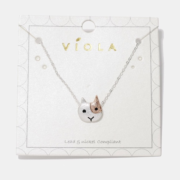 Jewelry - Cute Silver & Rose Gold Calico Cat Necklace